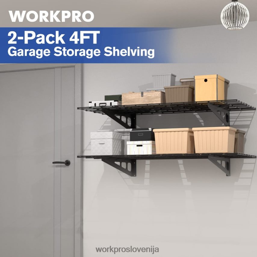 WORKPRO 2 paketa 2x4ft težkih garažnih stenskih polic, nosilnost 400 lbs (skupaj) 4V0B8414 shranjevanje Črna