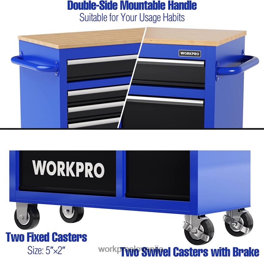 WORKPRO 42-palčna skrinja za orodje s 7 predali in lesenim vrhom, opremljena s kolesi, ročajem, oblogo predala in sistemom za zaklepanje, nosilnost 1000 lbs 4V0B8426 shranjevanje novo