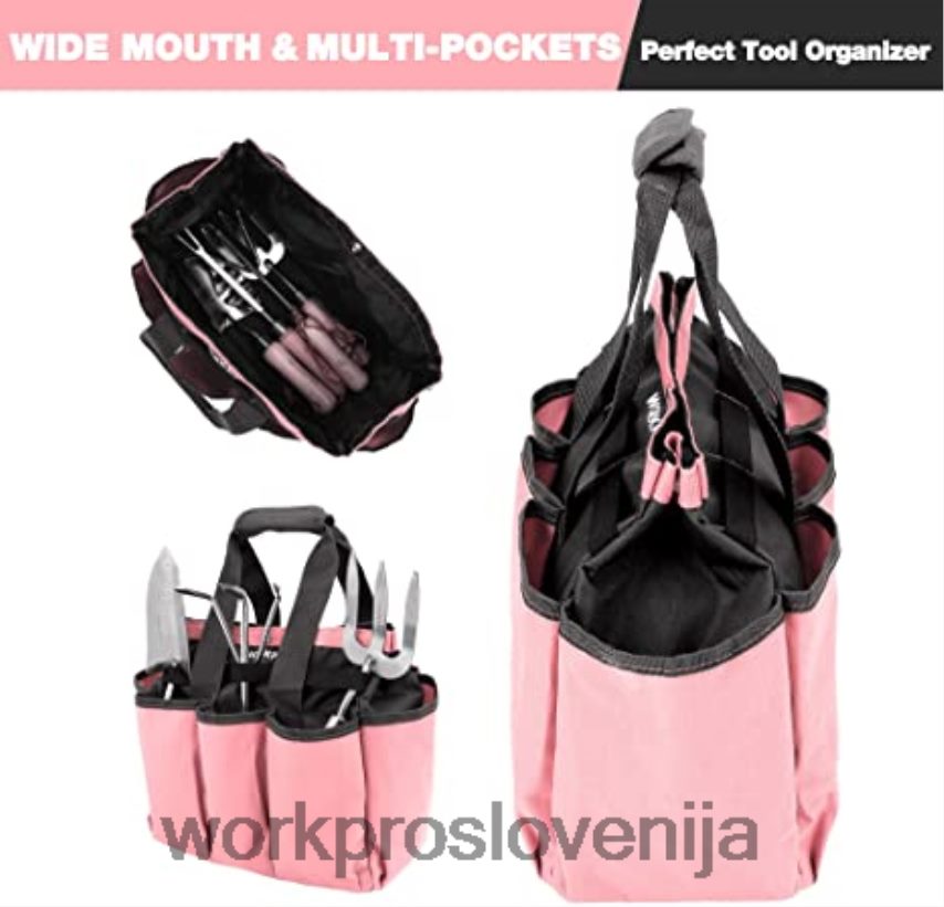 WORKPRO torba za vrtno orodje, vrtna torba za shranjevanje z 8 žepi, domači organizator za notranje in zunanje vrtnarjenje 4V0B84256 shranjevanje roza/zelena
