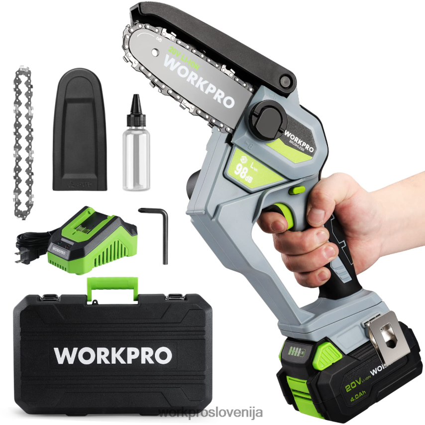 WORKPRO 20 V brezkrtačna akumulatorska kompaktna motorna žaga z baterijo 4,0 ah in nadomestno verigo 4V0B84298 orodje morden