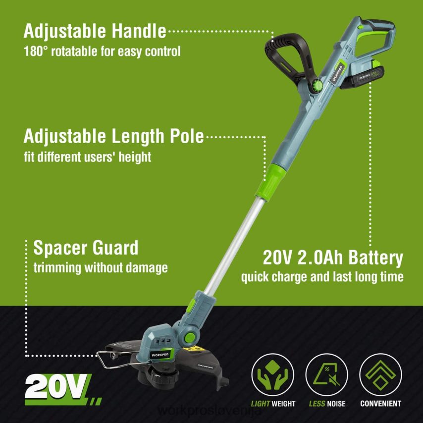 WORKPRO 20-voltni akumulatorski prirezovalnik/obrezovalnik robov 12-palčni z 2ah litij-ionsko baterijo 1-urni hitri polnilnik 16,4-ft priložena nitka za prirezovanje 4V0B84293 orodje koristno
