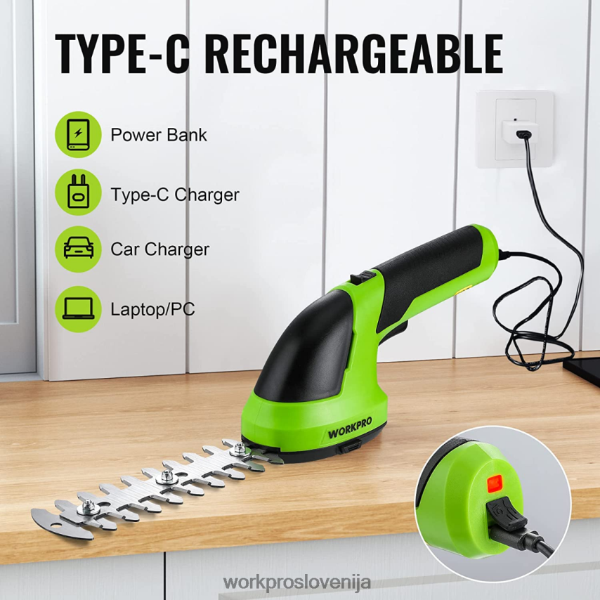 WORKPRO 2 v 1 ročne 7,2 V električne brezžične škarje za grmičevje škarje za živo mejo/rezalnik trave 4V0B84269 orodje roza/zelena/bela