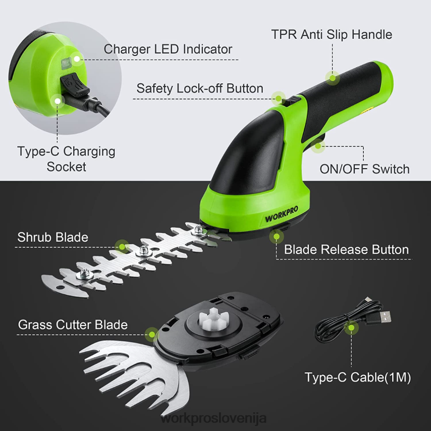 WORKPRO 2 v 1 ročne 7,2 V električne brezžične škarje za grmičevje škarje za živo mejo/rezalnik trave 4V0B84269 orodje roza/zelena/bela