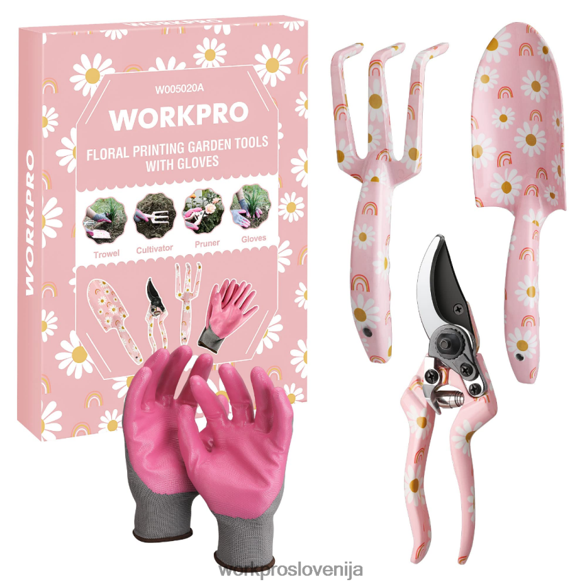 WORKPRO 4-delni aluminijasti set vrtnega orodja 4V0B84285 orodje bela/roza