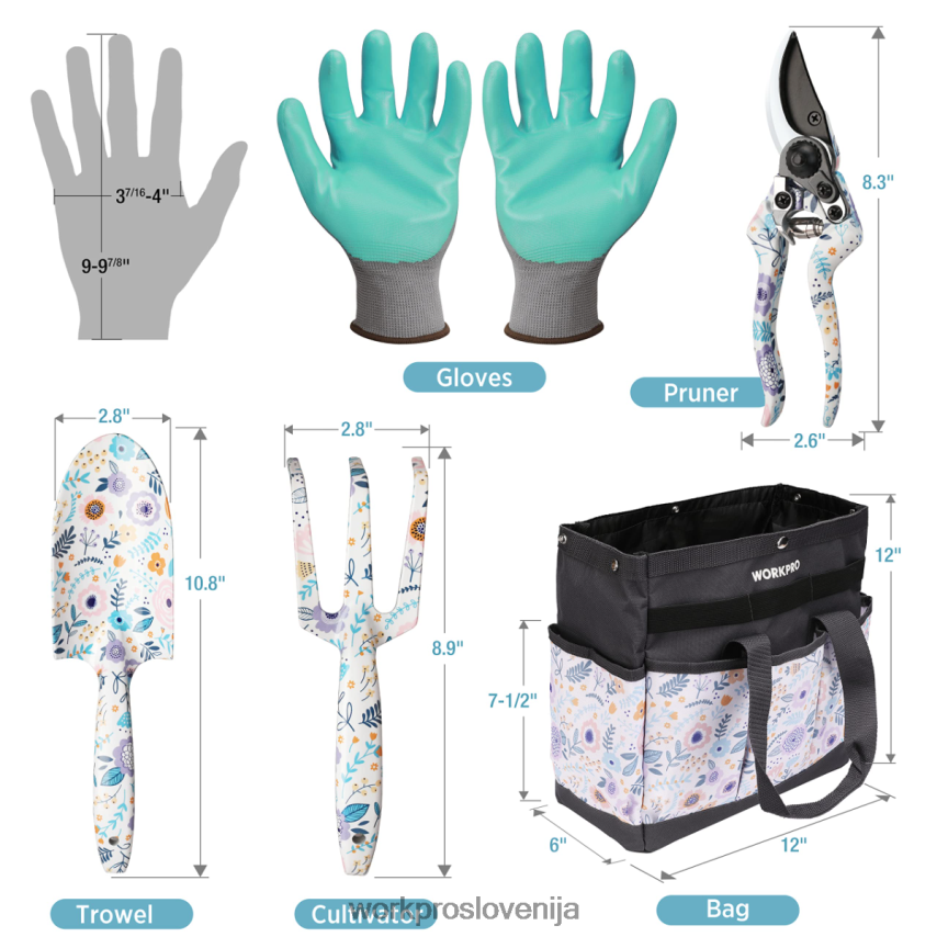 WORKPRO 5-delni aluminijasti komplet močnega vrtnarskega orodja 4V0B84284 orodje bela/roza