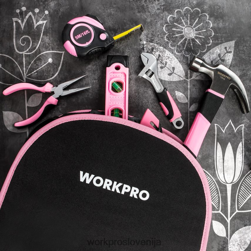WORKPRO 103-delni komplet orodij z okroglo torbico, ki jo je enostavno prenašati, kot nalašč za vzdrževanje doma naredi sam 4V0B84248 orodje roza
