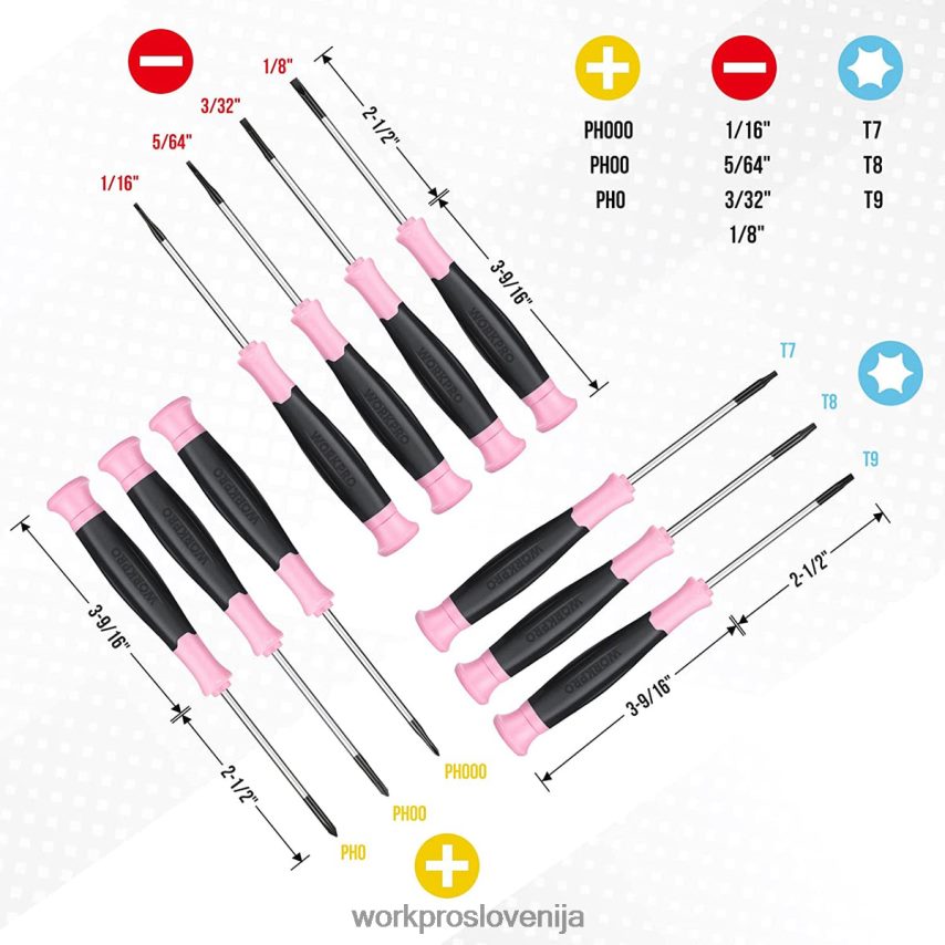 WORKPRO 10-delni set natančnih izvijačev z torbico, phillips, z režo, torx zvezda, komplet za popravilo majhnega izvijača z magnetno konico 4V0B84255 orodje roza