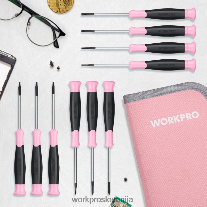 WORKPRO 10-delni set natančnih izvijačev z torbico, phillips, z režo, torx zvezda, komplet za popravilo majhnega izvijača z magnetno konico 4V0B84255 orodje roza