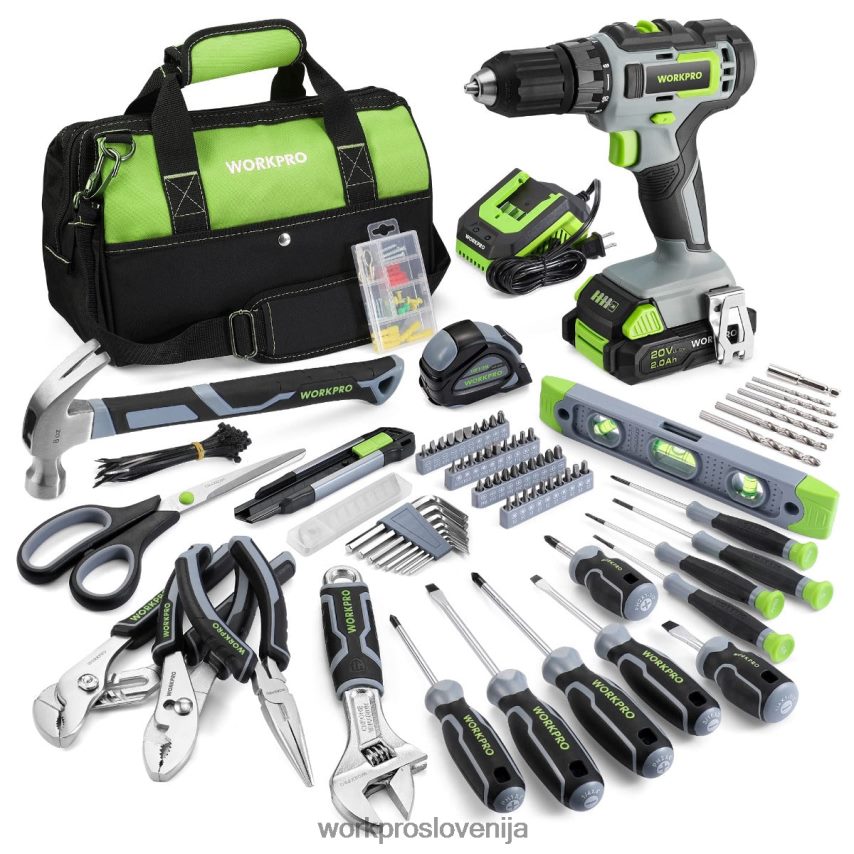 WORKPRO 157-delni kombinirani komplet akumulatorskih vrtalnih vijačnikov z 20 V akumulatorskim litij-ionskim 4V0B84259 orodje roza/siva