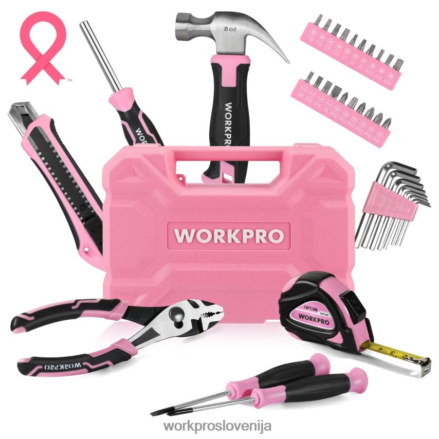 WORKPRO 35-delni set gospodinjskih orodij s škatlo za orodje za shranjevanje 4V0B84246 orodje roza/modra