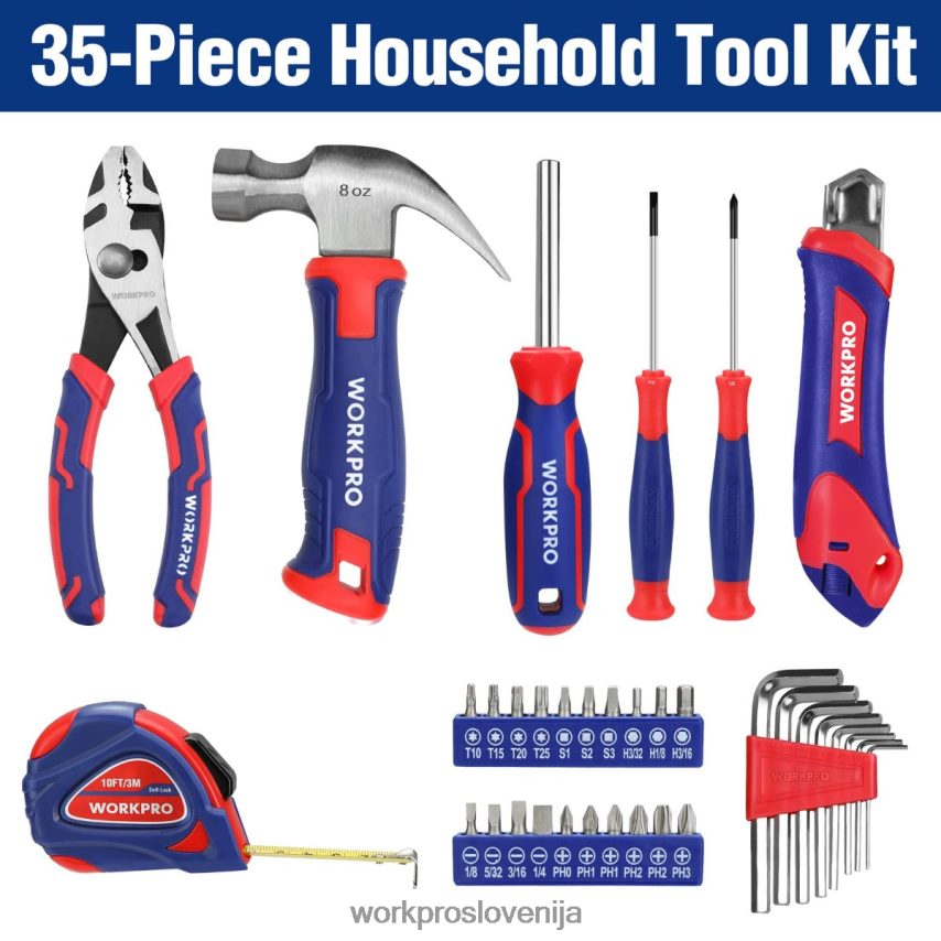 WORKPRO 35-delni set gospodinjskih orodij s škatlo za orodje za shranjevanje 4V0B84246 orodje roza/modra
