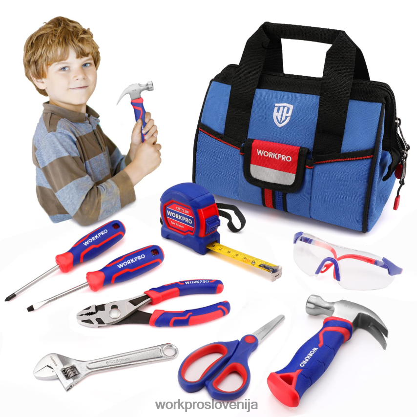 WORKPRO 9-delni otroški junior komplet orodja s torbo za orodje 4V0B84253 orodje roza/modra