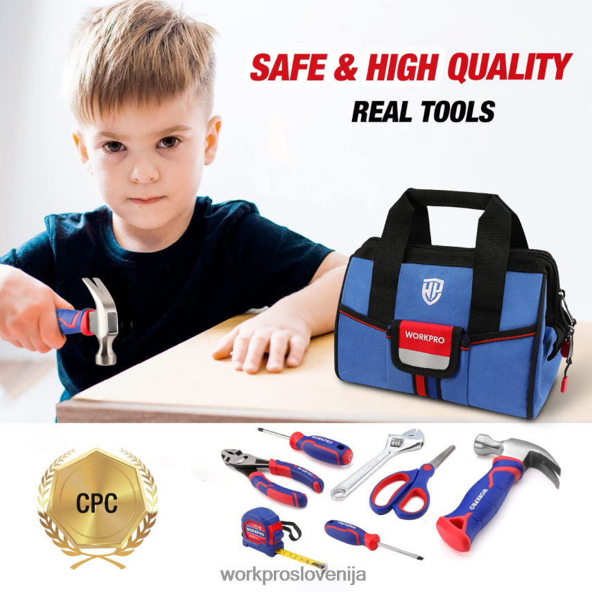 WORKPRO 9-delni otroški junior komplet orodja s torbo za orodje 4V0B84253 orodje roza/modra