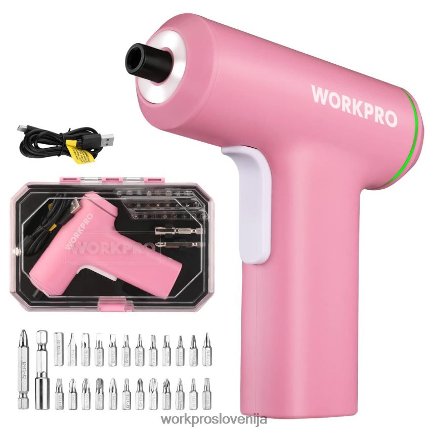 WORKPRO komplet električnih brezžičnih 4v usb polnilnih litij-ionskih baterij 4V0B84234 orodje roza/črna