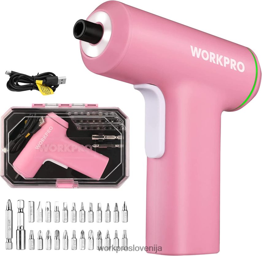 WORKPRO komplet električnih brezžičnih 4v usb polnilnih litij-ionskih baterij 4V0B84234 orodje roza/črna