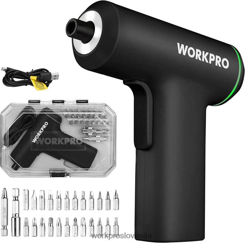 WORKPRO komplet električnih brezžičnih 4v usb polnilnih litij-ionskih baterij 4V0B84234 orodje roza/črna