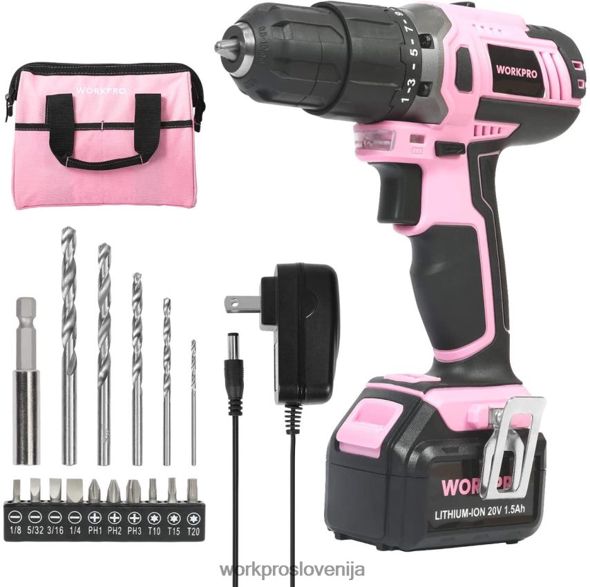 WORKPRO set akumulatorskih 20 V litij-ionskih vrtalnih vijačnikov 4V0B84262 orodje roza